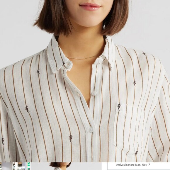 NWT RAILS Charli Linen Blend Button-Up Shirt XL, STRIPED SEAHORSES, $178 - Picture 3 of 5